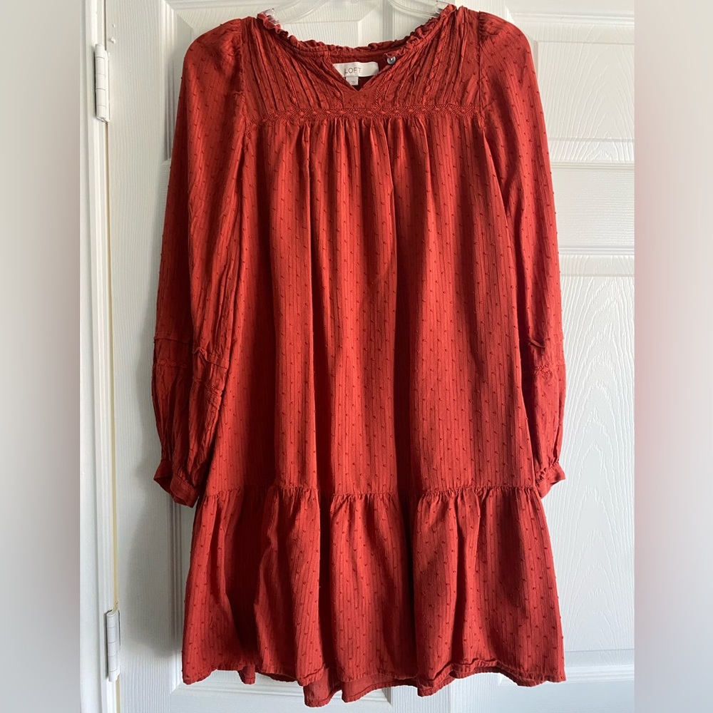 Loft dress, rust orange, swing dress, worn twice but in excellent condition